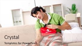  Presentation with young man and a woman - Slide deck with iv bag - young man suffering at home background and a lemonade colored foreground