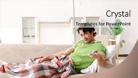  Presentation with home - PPT theme featuring iv bag - young man suffering at home background and a white colored foreground