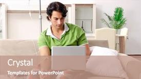  Presentation with home - Presentation theme consisting of iv bag - young man suffering at home background and a coral colored foreground