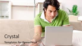  Presentation with home - Colorful presentation theme enhanced with iv bag - young man suffering at home backdrop and a soft green colored foreground