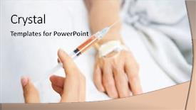  Presentation with bedridden patient - Amazing slide deck having hand holding injection with patient backdrop and a  colored foreground