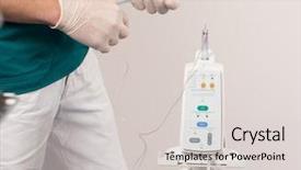  Presentation with intravenous - Audience pleasing PPT theme consisting of iv fluid - doctor with intravenous pump machine backdrop and a light gray colored foreground