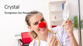  Presentation with injection - Amazing theme having iv injection - funny female doctor working backdrop and a white colored foreground