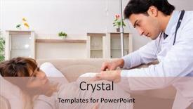  Presentation with pregnant woman doctor - PPT layouts consisting of iv injection - young handsome doctor visiting pregnant background and a coral colored foreground
