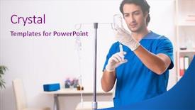  Presentation with blood transfusion - Cool new slide set with iv injection - young male doctor in blood backdrop and a sky blue colored foreground