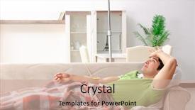  Presentation with injection - Slide deck with iv injection - young man suffering at home background and a coral colored foreground