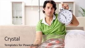  Presentation with injection - Colorful presentation theme enhanced with iv injection - young man suffering at home backdrop and a lemonade colored foreground