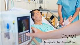  Presentation with nurse - Presentation design with iv s - midsection of nurse putting bandage background and a  colored foreground