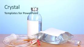  Presentation with antibiotics - PPT theme having iv therapy - bottle and bag of intravenous background and a cool aqua colored foreground