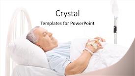  Presentation with hospital bed - Amazing presentation theme having iv therapy - cheerful mature patient lying backdrop and a white colored foreground