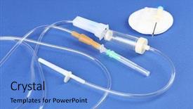  Presentation with infusion - Presentation theme featuring iv therapy - disposable infusion set on blue background and a teal colored foreground