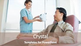  Presentation with chemotherapy - PPT theme with iv therapy - female nurse looking at patient background and a coral colored foreground