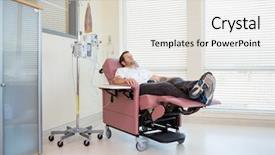  Presentation with relaxing - Presentation design featuring iv therapy - full length of male patient background and a sky blue colored foreground