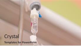  Presentation with pump - Colorful presentation design enhanced with iv therapy - infusion pump or saline solution backdrop and a coral colored foreground