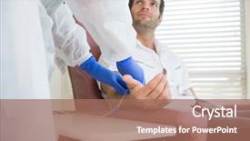  Presentation with male nurse - Colorful slide set enhanced with iv therapy - male patient looking at nurse backdrop and a coral colored foreground