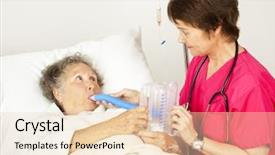  Presentation with breathing - Slides consisting of iv therapy - nurse helps senior patient do background and a lemonade colored foreground