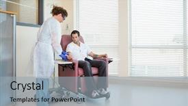  Presentation with chemotherapy - Slide deck enhanced with iv therapy - nurse setting up chemotherapy treatment background and a light gray colored foreground