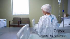  Presentation with hospital bed - PPT theme with iv therapy - rear-view of thoughtful senior patient background and a light blue colored foreground
