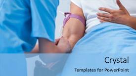  Presentation with patient - Beautiful PPT theme featuring iv therapy - woman doctor examining male patient backdrop and a light blue colored foreground