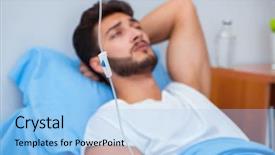  Presentation with patient - Presentation design enhanced with iv therapy - woman doctor examining male patient background and a light blue colored foreground