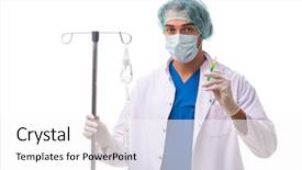  Presentation with infusion - PPT theme consisting of iv therapy - young doctor in infusion concept background and a white colored foreground