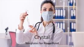  Presentation with infusion - Colorful presentation enhanced with iv therapy - young female doctor in infusion backdrop and a light gray colored foreground