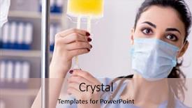  Presentation with infusion - Audience pleasing presentation theme consisting of iv therapy - young female doctor in infusion backdrop and a coral colored foreground