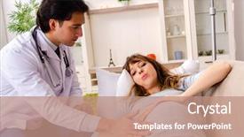  Presentation with doctor visiting family - Slide deck enhanced with iv therapy - young handsome doctor visiting pregnant background and a coral colored foreground