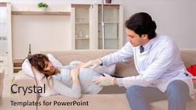  Presentation with pregnant woman doctor - Beautiful slide deck featuring iv therapy - young handsome doctor visiting pregnant backdrop and a coral colored foreground