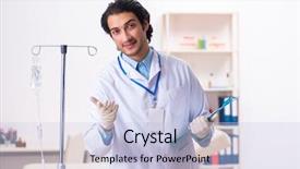  Presentation with blood transfusion - Slide deck enhanced with iv therapy - young male doctor in blood background and a lemonade colored foreground