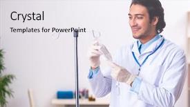  Presentation with blood transfusion - Beautiful slide deck featuring iv therapy - young male doctor in blood backdrop and a white colored foreground