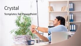  Presentation with blood transfusion - Beautiful presentation design featuring iv therapy - young male employee in blood backdrop and a sky blue colored foreground