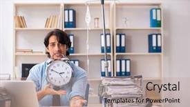  Presentation with blood transfusion - Presentation design having iv therapy - young male employee in blood background and a mint green colored foreground