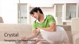  Presentation with home modiication - Amazing slide deck having iv therapy - young man suffering at home backdrop and a coral colored foreground