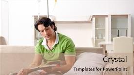  Presentation with one young man exercising handball - Cool new PPT layouts with iv therapy - young man suffering at home backdrop and a coral colored foreground