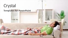  Presentation with home - Colorful slide set enhanced with iv therapy - young man suffering at home backdrop and a white colored foreground