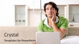  Presentation with home - Presentation theme consisting of iv therapy - young man suffering at home background and a lemonade colored foreground