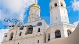  Presentation with tower - PPT theme featuring ivan the great bell tower moscow kremlin russia background and a light blue colored foreground