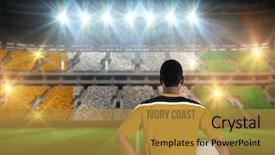  Presentation with football stadium - Beautiful slide set featuring ivory coast football player holding backdrop and a gold colored foreground