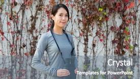  Presentation with binoculars at a lookout point - Presentation design having ivy leage - woman with binoculars background and a  colored foreground