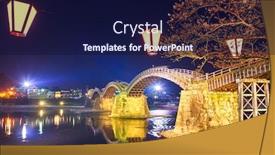  Presentation with hiroshima - PPT theme having iwakuni-hiroshima-japan-at-kintaikyo background and a navy blue colored foreground