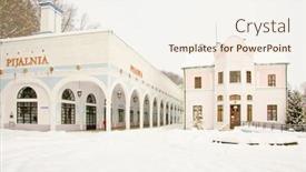  Presentation with mineral baths - Audience pleasing theme consisting of iwonicz-zdroj-spa-town backdrop and a sky blue colored foreground