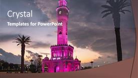  Presentation with tower - Presentation design featuring izmir-clock-tower-at-twilight background and a gray colored foreground