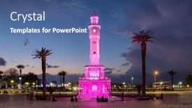  Presentation with tower - Slide set having izmir-clock-tower-at-twilight background and a ocean colored foreground