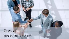  Presentation with interns - Theme enhanced with team leaders meet multiracial interns background and a light blue colored foreground