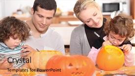  Presentation with halloween - PPT theme enhanced with jack fruit - family preparing halloween together background and a coral colored foreground