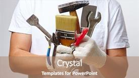  Presentation with tool belt tools - Beautiful presentation theme featuring jack hammer - man with tools backdrop and a  colored foreground