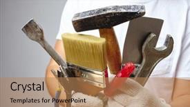  Presentation with tool belt tools - Amazing slides having jack hammer - man with tools backdrop and a  colored foreground