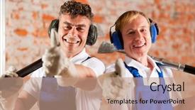  Presentation with construction site construction - Beautiful PPT layouts featuring jack hammer - two construction workers standing backdrop and a coral colored foreground