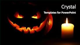  Presentation with black jack - Presentation theme with jack o lantern - halloween carved pumpkin and candle background and a black colored foreground